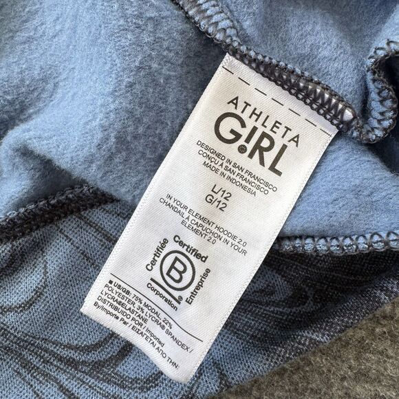 Athleta Girl In Your Element Hoodie 2.0 Blue Milky Way Comfy Girls Sz L 12 Soft - Picture 4 of 7